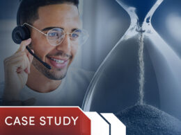 A customer service agent with a sand-timer running out