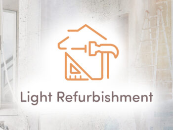 Logo-style icon of a house with a hammer and ruler, above the caption 'Light Refurbishment' representing a light refurbishment service.